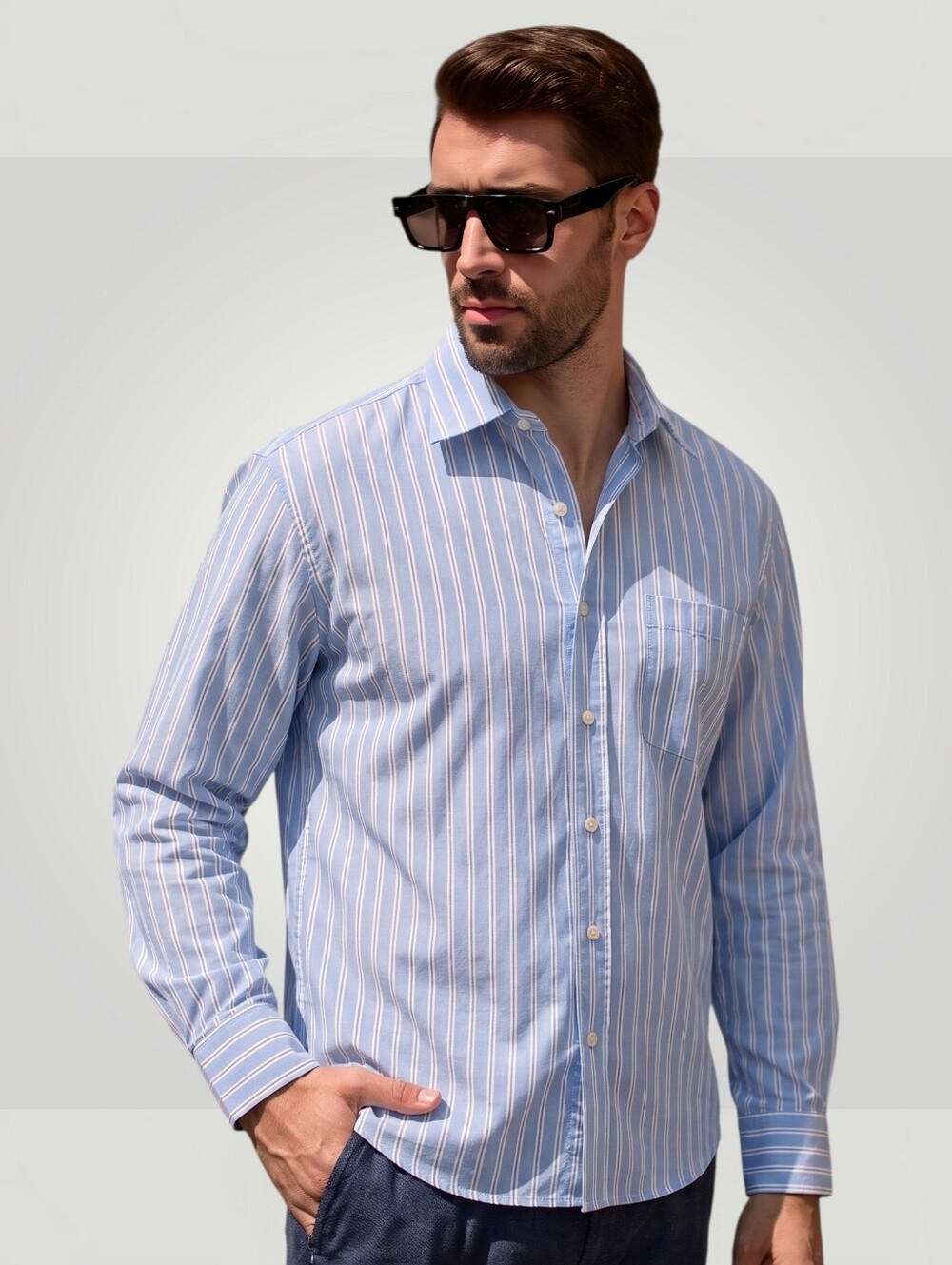 Robert Talbott Best of Class Men's 16.5-35 Blue Striped Dress Shirt Cotton
